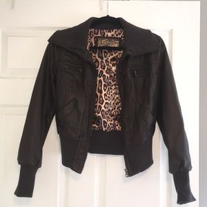 Dark Brown Faux Leather Jacket